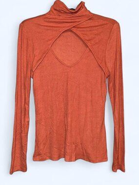 Venus Terracotta Ribbed Turtleneck Top